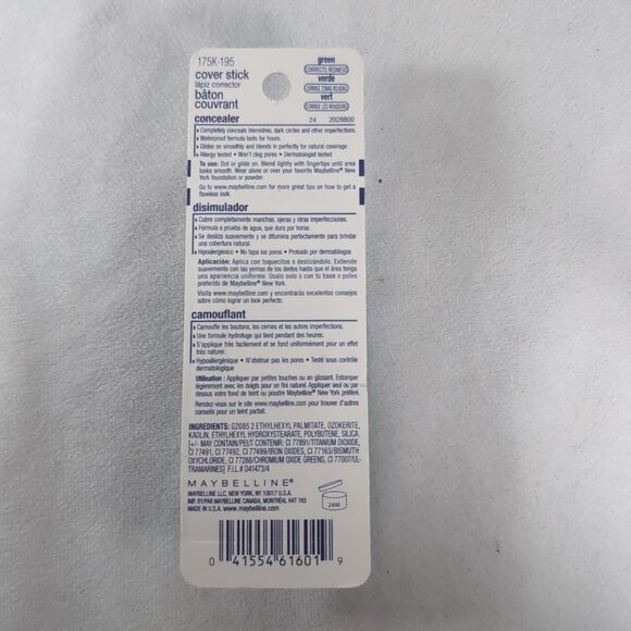 Maybelline Cover Stick Concealer 195 Green Corrects Redness Complete Cover 4.5g - Picture 4 of 6